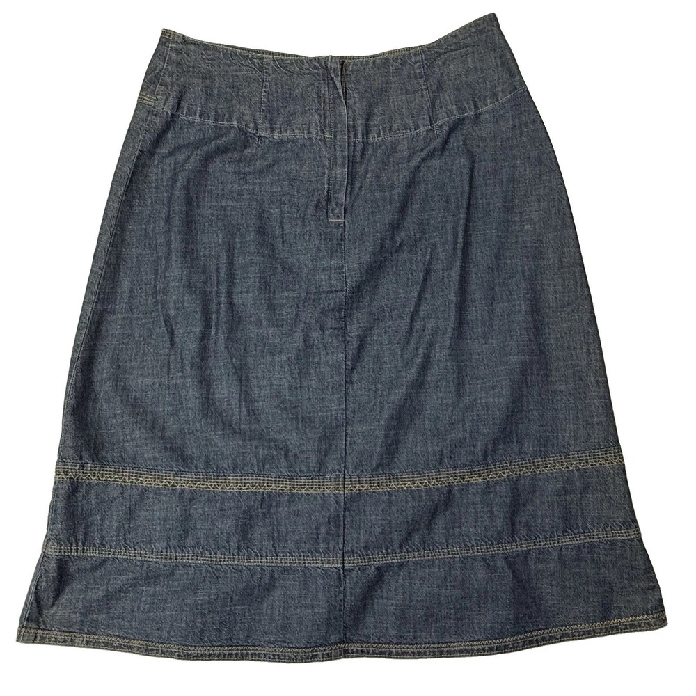Sigrid Olsen Sz 4 Fit Flare Denim Skirt Modest Midi Prairie Cottagecore Cotton